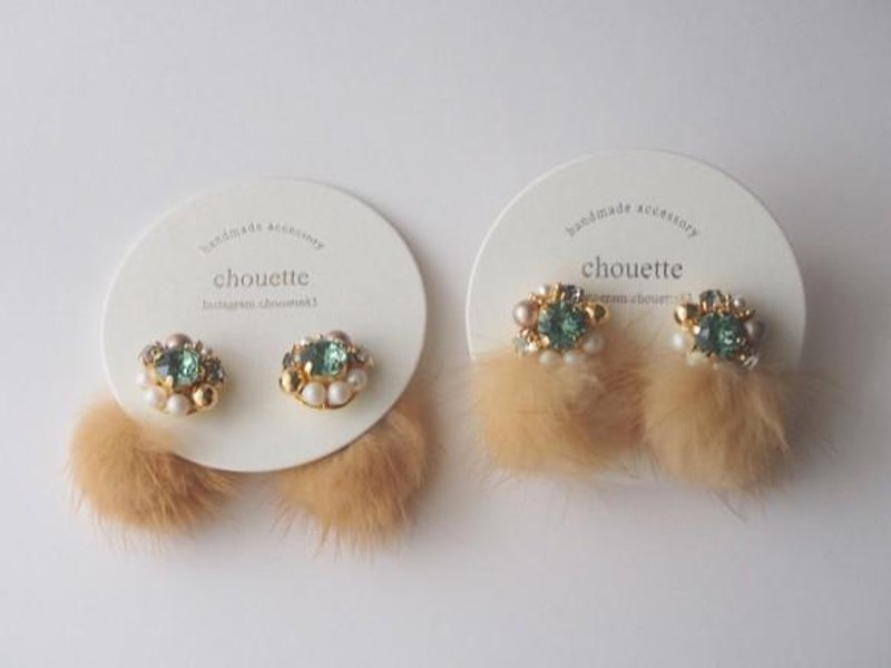 Mink fur Pierce (Camel) - 耳环/耳夹 - 其他金属 