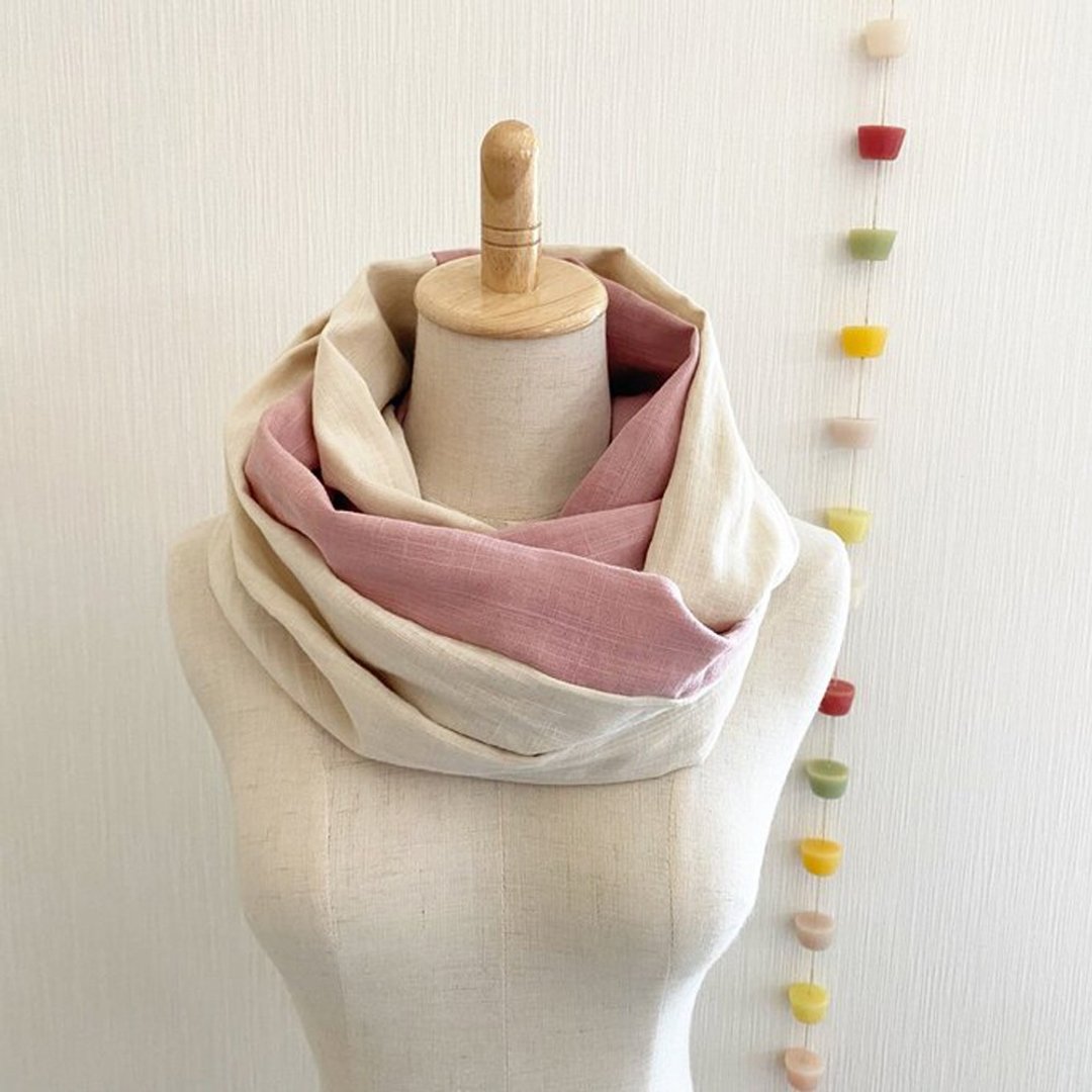 Soft domestic double gauze snood vanilla milk smoky pink - 围巾/披肩 - 棉 多色