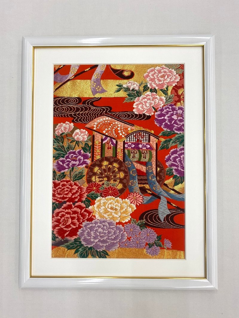 彩色打挂复古布料制成的和服艺术御车日本现代艺术面板和风礼物庆典幸运物品带框内饰19 - 墙贴/壁贴 - 丝．绢 红色