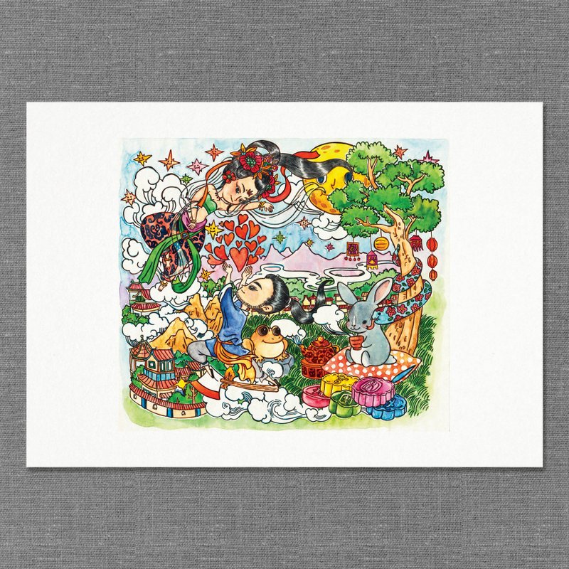 【A4】水彩手绘插画 | 画作 | 摆饰 | 挂画 | 复制画｜中秋节【另一个版本的中秋民间故事】 - 海报/装饰画/版画 - 纸 