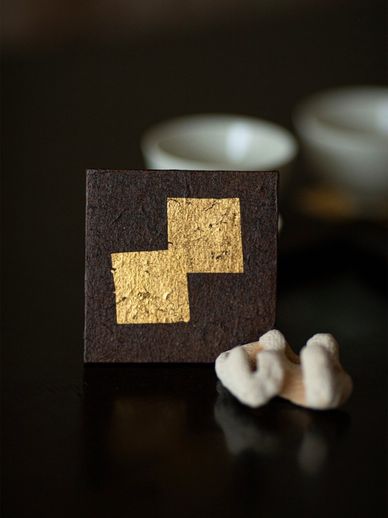 金箔柿漆杯托 五客/组 - 杯垫 - 木头 