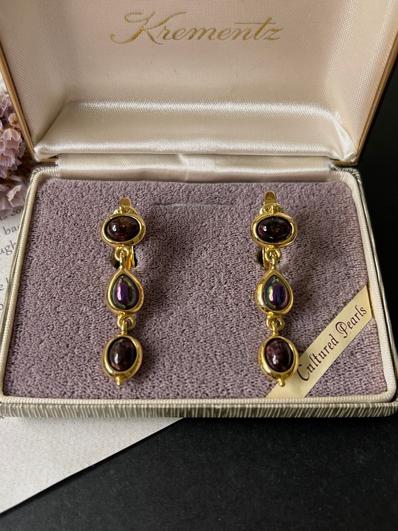 优雅蛋面垂坠耳夹 - 耳环/耳夹 - 其他金属 红色