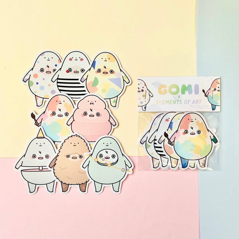 Gomi x Elements of Art | Set of 8 waterproof monster stickers - 贴纸 - 防水材质 多色