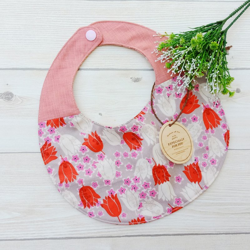 【二重纱围兜】浪漫郁金香/中间夹车二重纱 - 围嘴/口水巾 - 棉．麻 粉红色