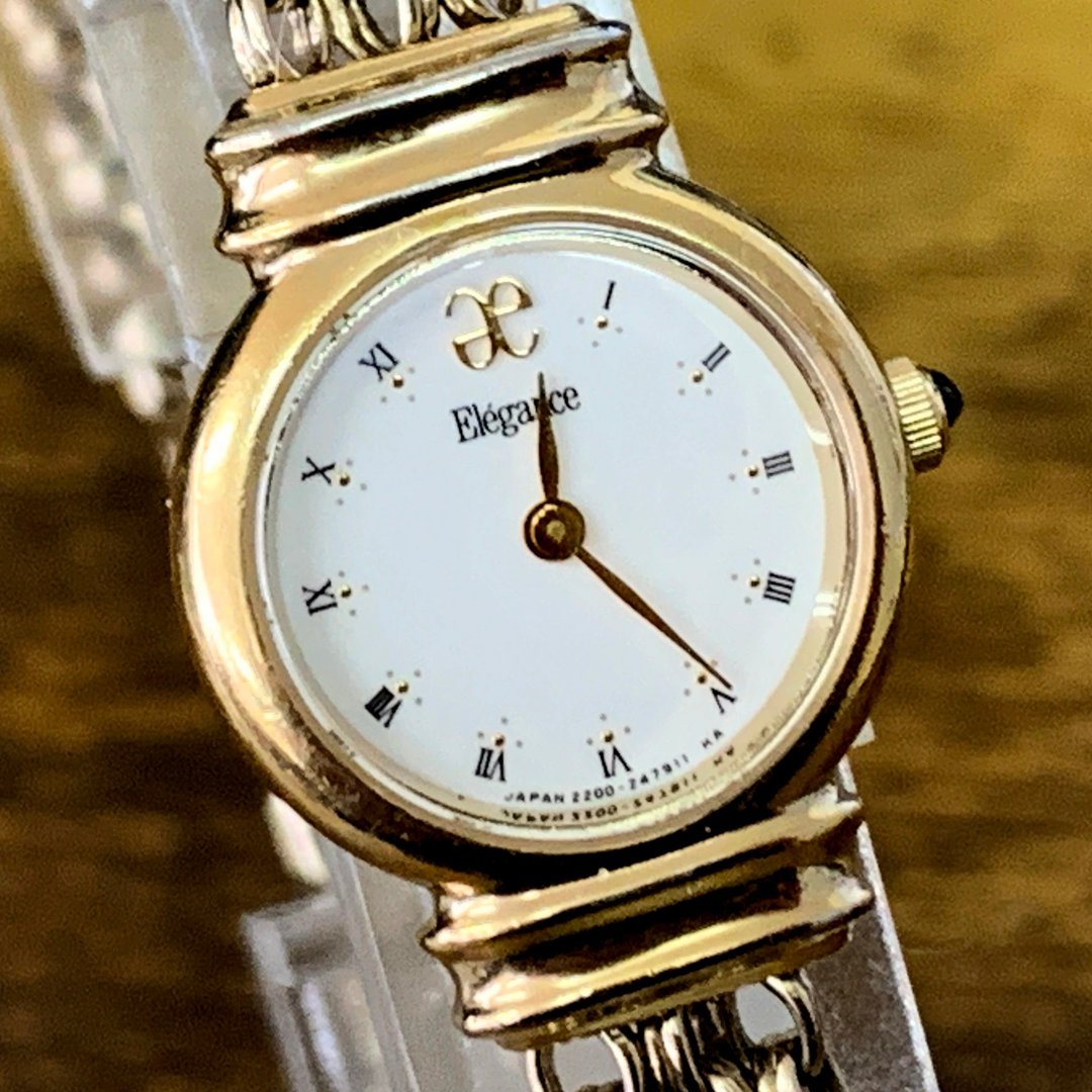 CITIZEN elegance 双针 简约白面盘 镀金 瑞士石英表 复古 2200-241258 女表 古董表 - 女表 - 不锈钢 金色