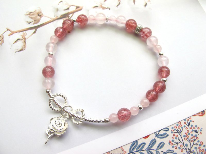 粉晶 草莓晶 925纯银饰【玫瑰草莓奶昔】爱情 恋爱 感情 - 手链/手环 - 水晶 红色