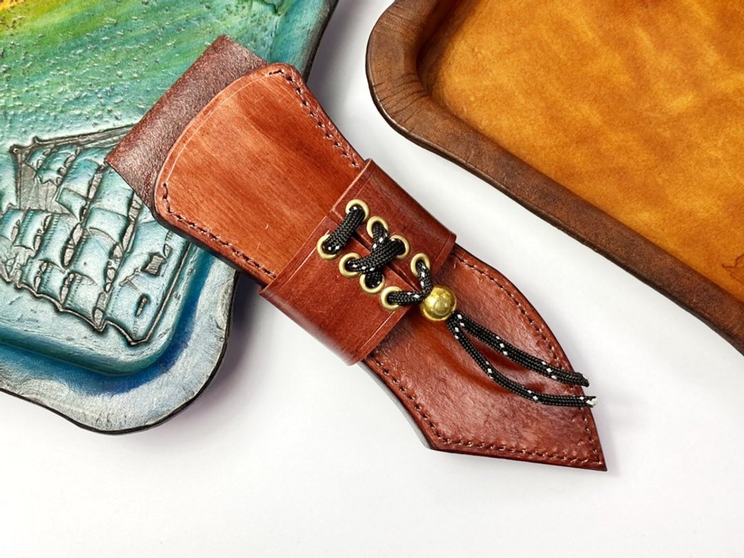 【订制款】伞绳装饰手工皮鞘(We Knife/Civivi Orthrus 专用) - 其他 - 真皮 黄色