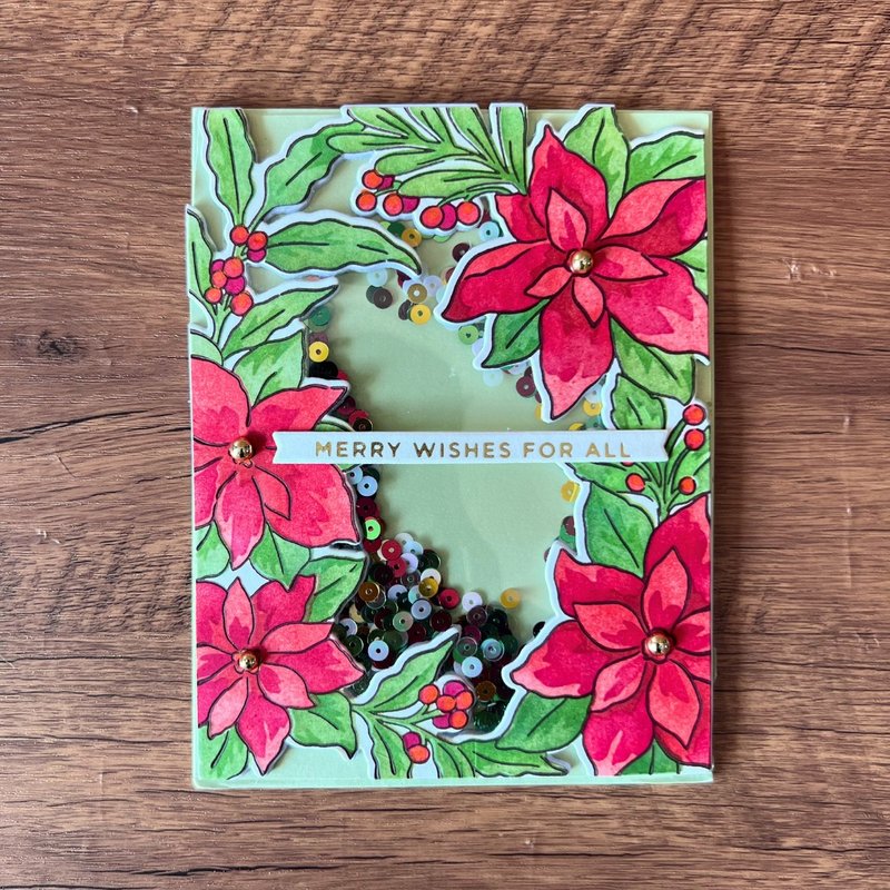 MERRY WISHES FOR ALL 圣诞花 水彩风 摇摇卡 圣诞卡 - 卡片/明信片 - 纸 绿色