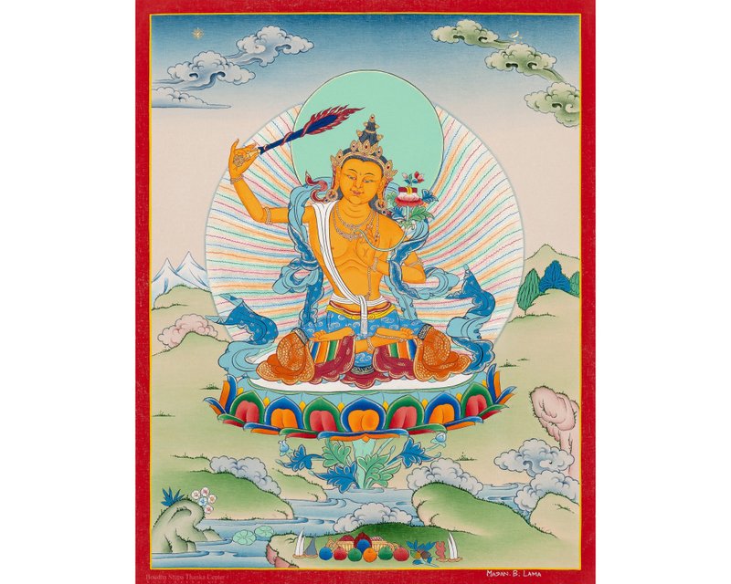 高品质佛教文殊菩萨手绘唐卡 - 墙贴/壁贴 - 其他材质 多色