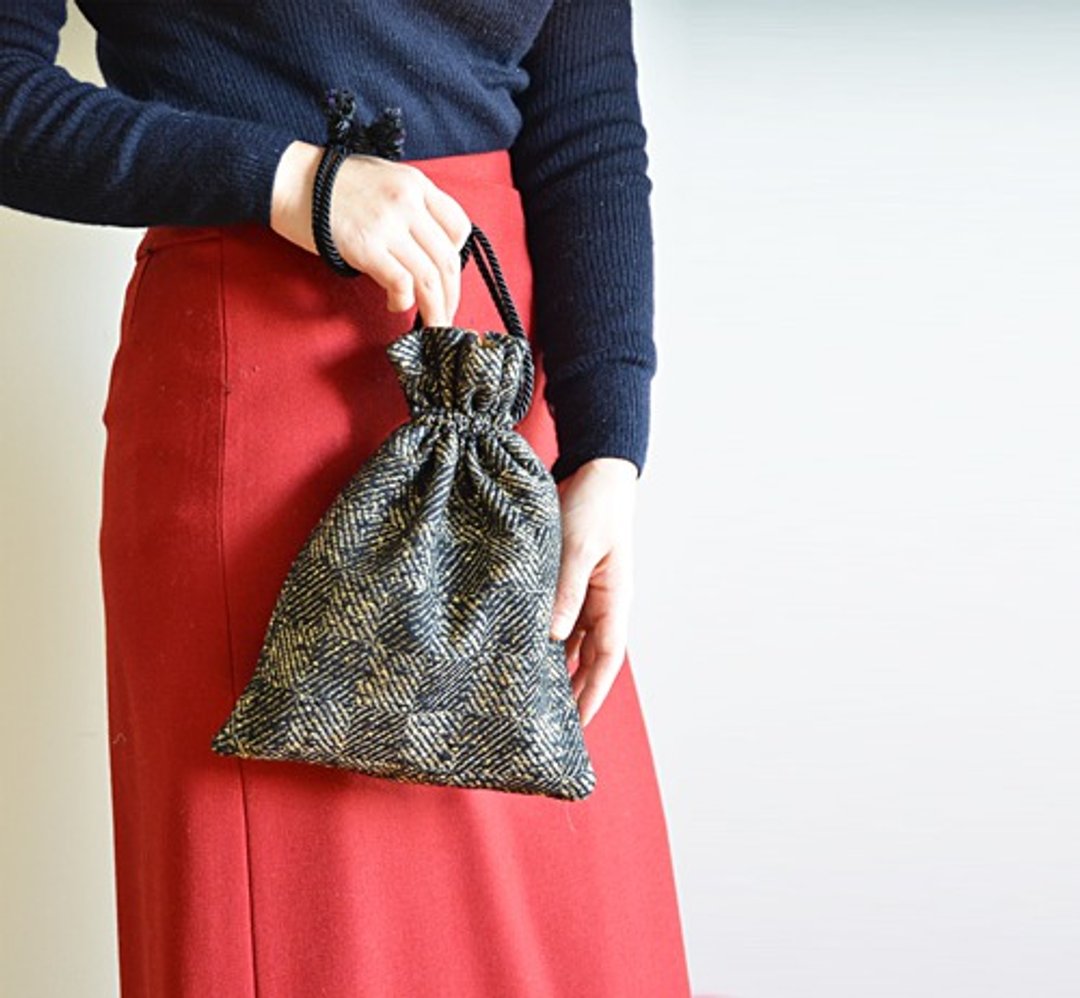 Limited quantity! Made in Italy Fancy Tweed 2way Drawstring Shoulder Bag Gold - 侧背包/斜挎包 - 棉 
