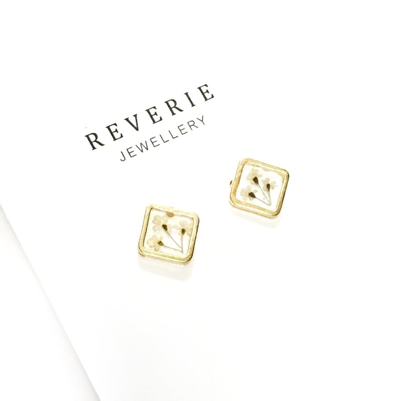 Diamond Golden Framed Earrings 押花耳环 - 耳环/耳夹 - 其他金属 金色
