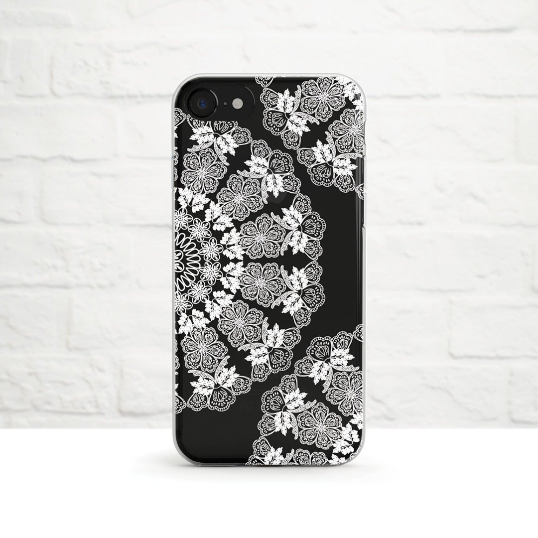 蕾丝。白- 防摔透明软壳- iPhone X, iphone8, iPhone 7, iPhone 7 plus, iPhone 6, iPhone SE, Samsung - 手机壳/手机套 - 橡胶 白色