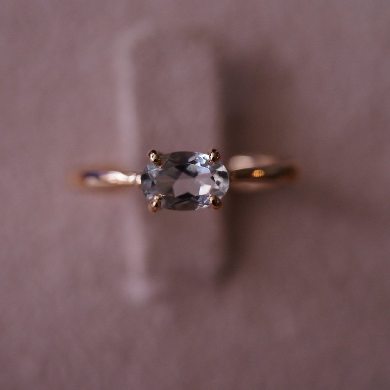 接单订制 天然海水蓝宝 10K金戒指 Aquamarine birthstone K10YG - 戒指 - 贵金属 蓝色