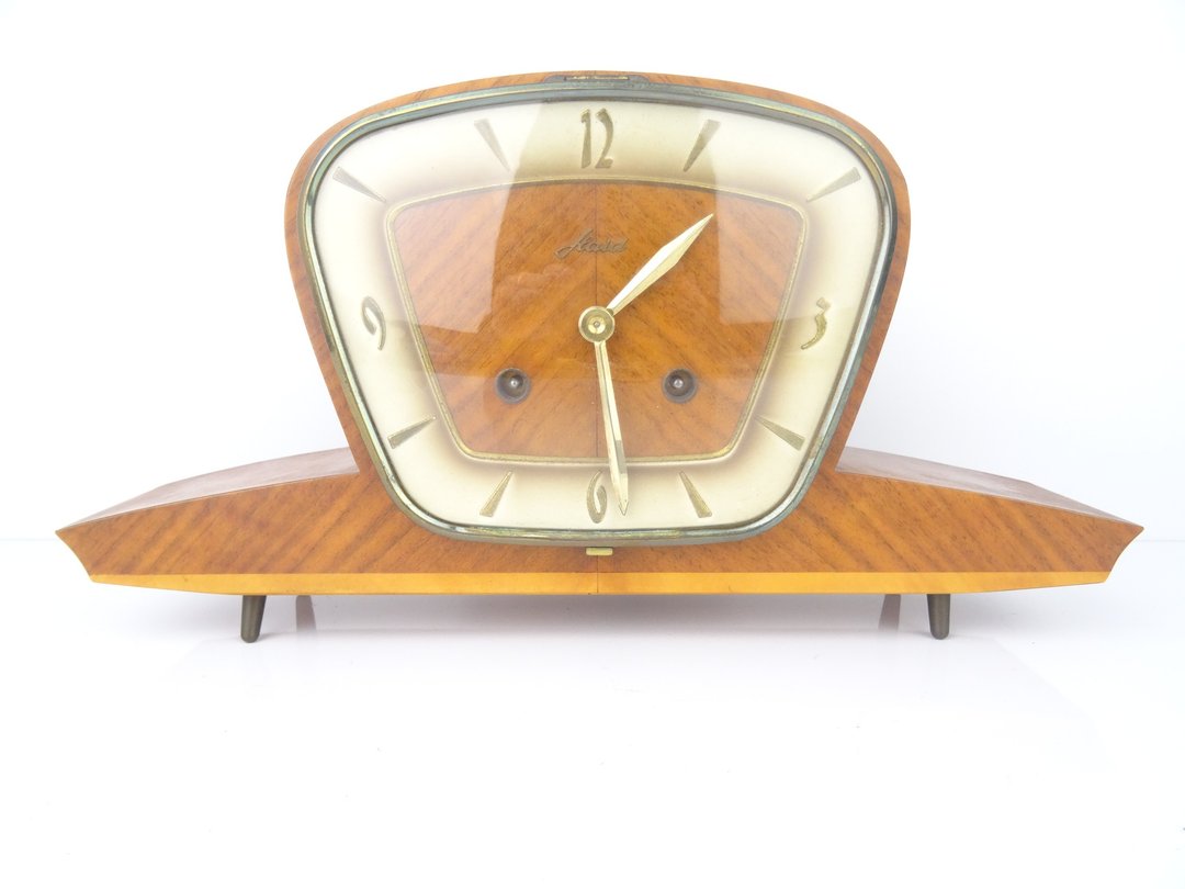 Vintage Antique Mantel Clock German Design HAID Bracket Mantle Shelf 8 day - 时钟/闹钟 - 木头 咖啡色