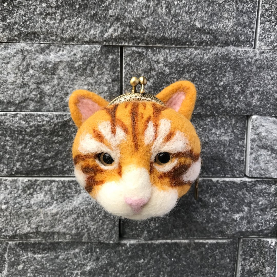 米克斯橘猫   羊毛毡口金包  - 钥匙链/钥匙包 - 羊毛 橘色