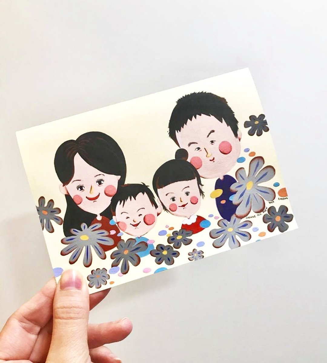 英式可爱风 定制人像-4人 全家福 母亲 生日/情人节/结婚/圣诞节 - 订制画像 - 纸 多色