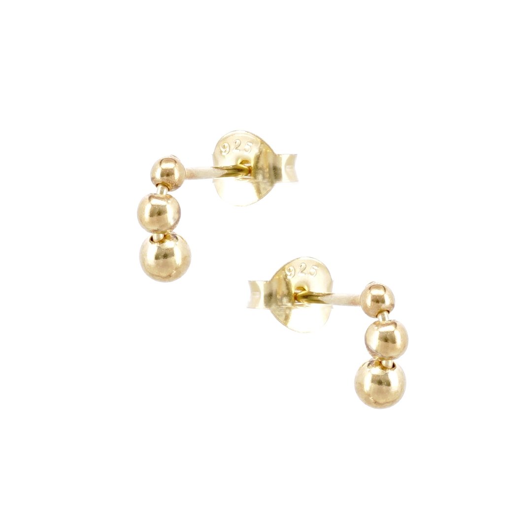 Triple Ball Stud Earrings, Sterling Silver 18K Gold Plated - 耳环/耳夹 - 纯银 银色