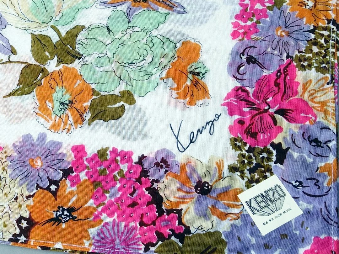 Kenzo Vintage Japanese Women Handkerchief Floral Handkerchief 17 x 17 inches - 手帕/方巾 - 棉 粉红色