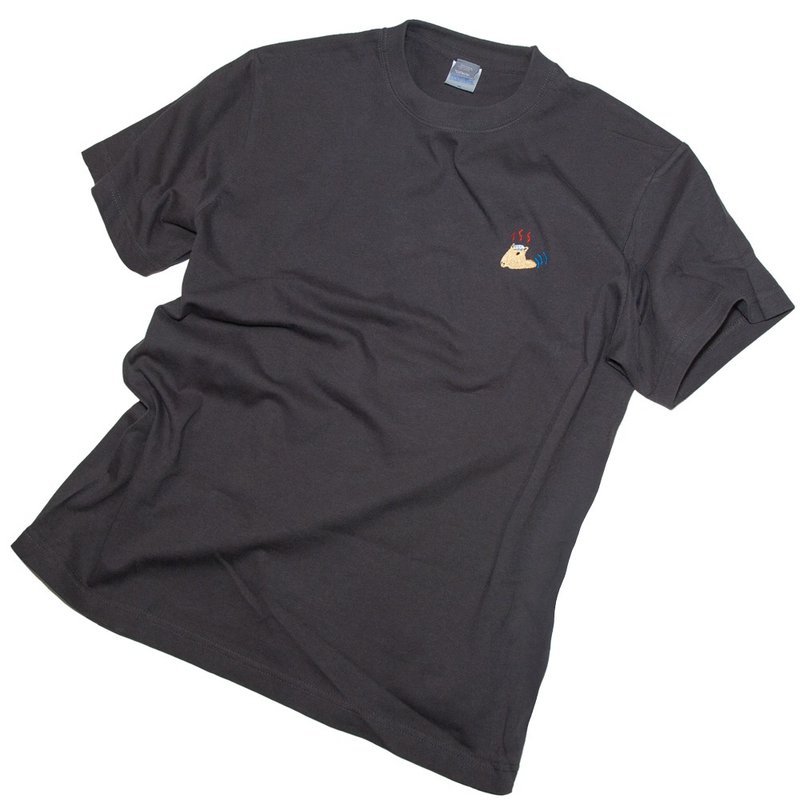 For Father's Day gifts. Capybara Hot Spring Embroidery T-shirt Unisex S ~ XXXL, Ladies S ~ L Tcollector - 女装 T 恤 - 棉．麻 黑色