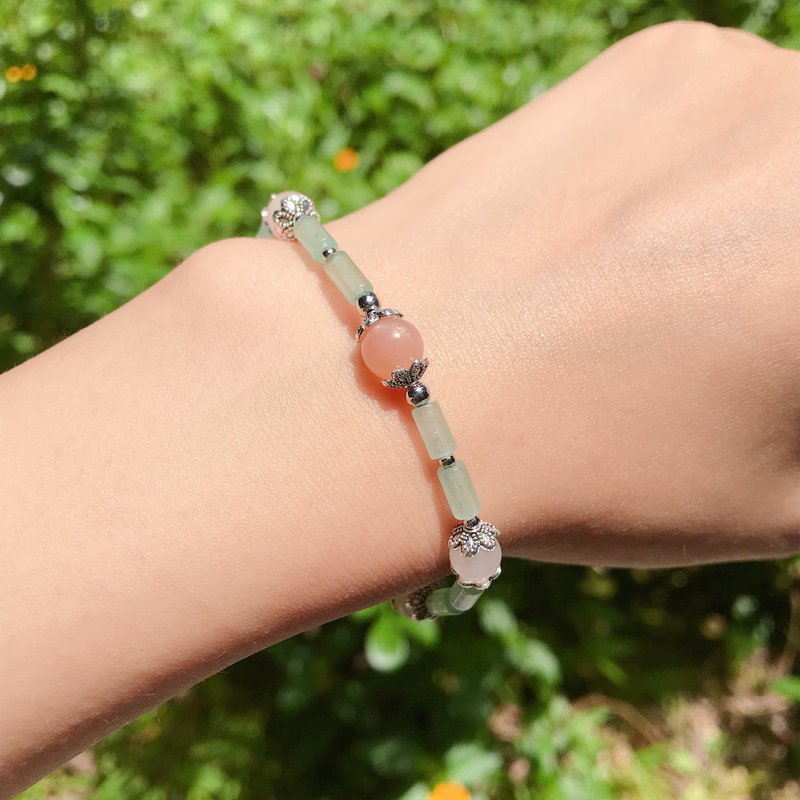 太阳石 绿东菱 东菱玉 天然石 手链 手环 生日礼物 - 手链/手环 - 玉石 绿色