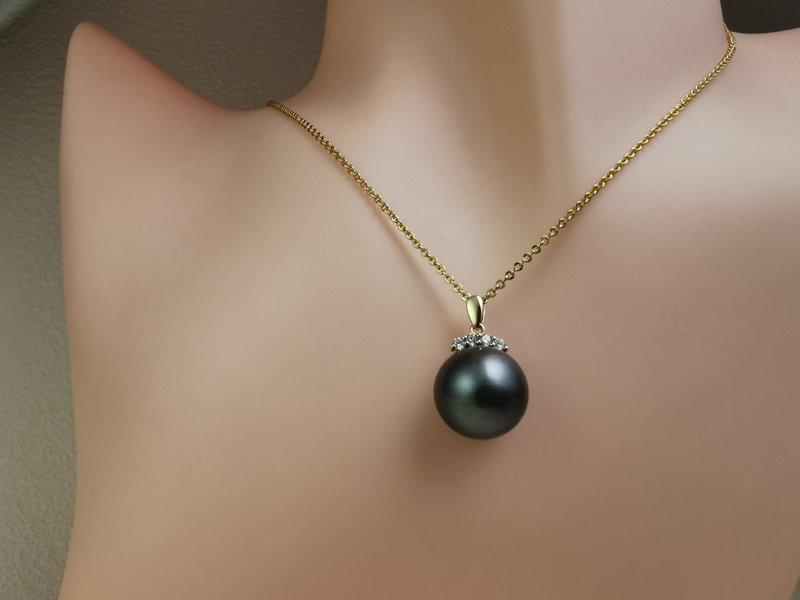 睫毛款 天然海水珍珠 大溪地黑珍珠 18K金吊坠 赠项链 - 项链 - 珍珠 黑色