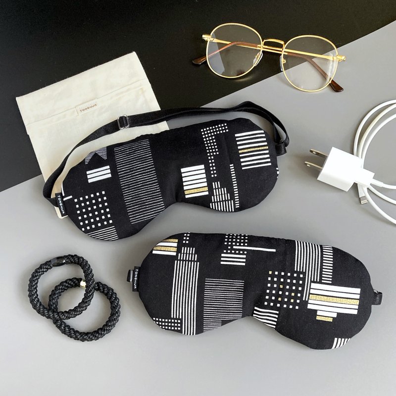 几何不规则线条 烫金 纯棉 有机棉 手工眼罩 附收纳袋 可调整长度 - 眼罩 - 棉．麻 黑色