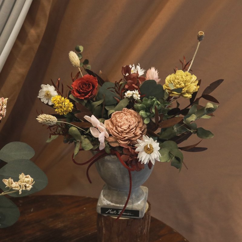 【遇见恒久】旧梦时光永生花复古水泥盆栽 可加购礼盒 - 干燥花/捧花 - 植物．花 