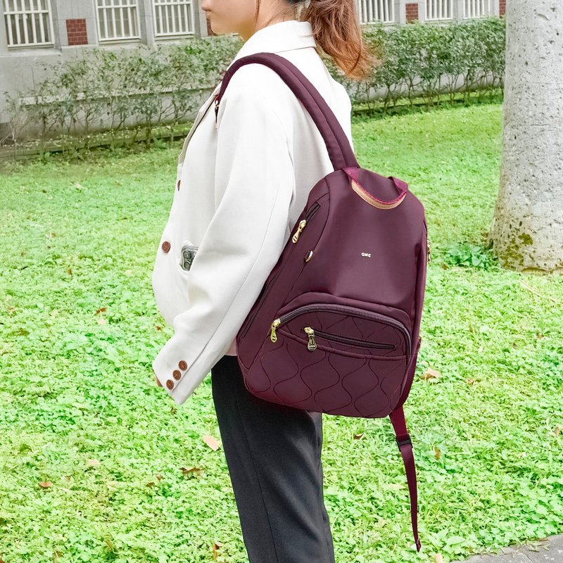 葫芦纹侧拉链防盗后背包23399(小款)勃根地红 - 后背包/双肩包 - 尼龙 