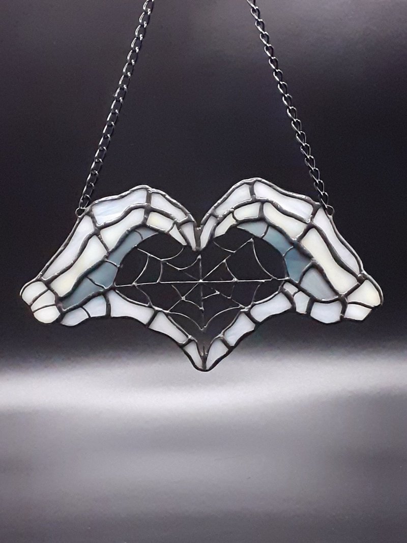 彩色玻璃骷髅手捕梦网心型蜘蛛网装饰品阳光捕手 - 墙贴/壁贴 - 玻璃 灰色