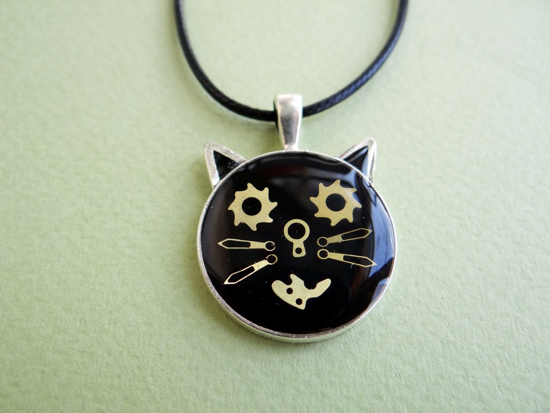 Funny Cat necklace Steampunk Best friend gift Resin necklace Steam punk Pendant - 项链 - 铜/黄铜 黑色