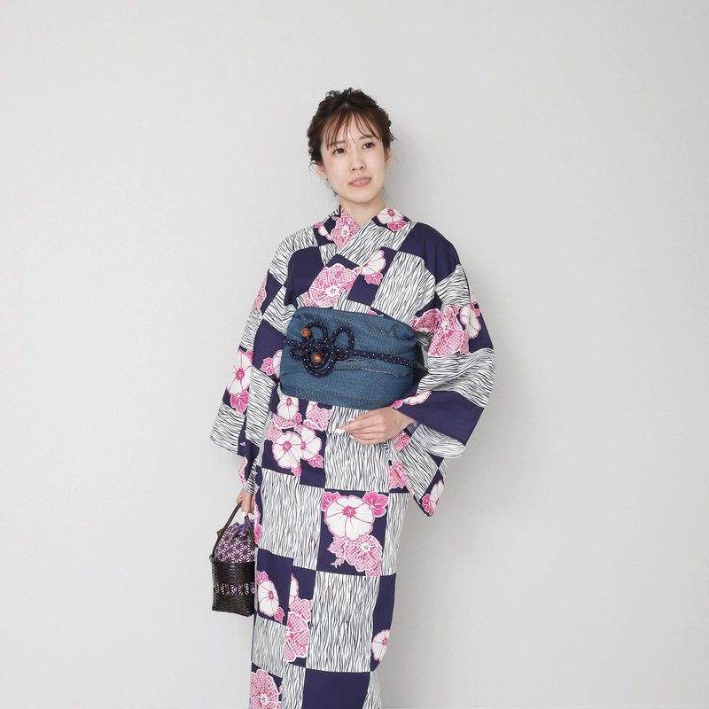 日本 和服 梭织 女性 浴衣 腰封 2件组 F Size x02-09a yukata - 其他 - 棉．麻 黑色