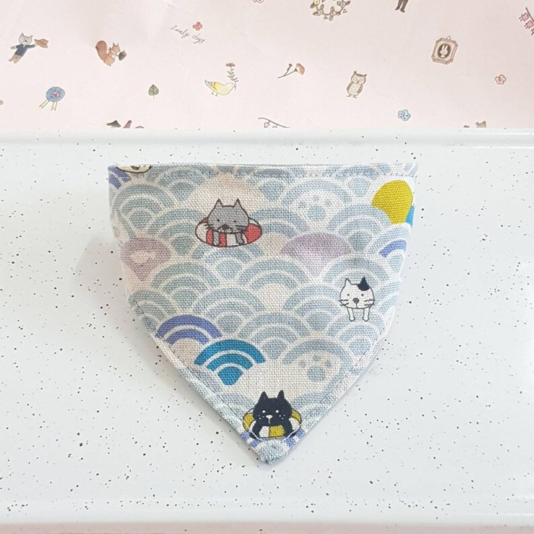 Cat in the sea Bandana Cat Collar with Breakaway Safety Buckle - 项圈/牵绳 - 棉 多色