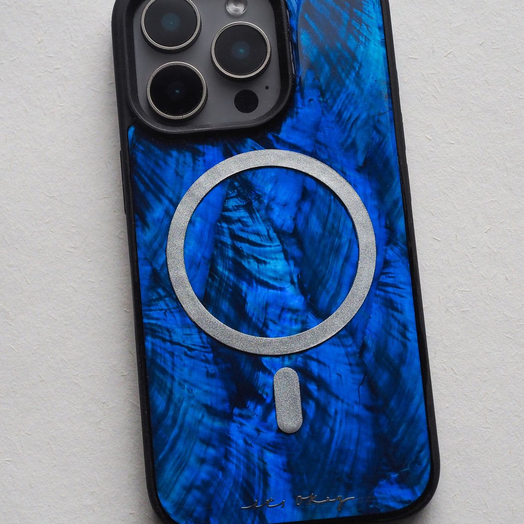 蓝色 珍珠母贝 磁吸手机壳 适用iPhone16,15,14,13,12,11Pro Max - 手机壳/手机套 - 贝壳 蓝色