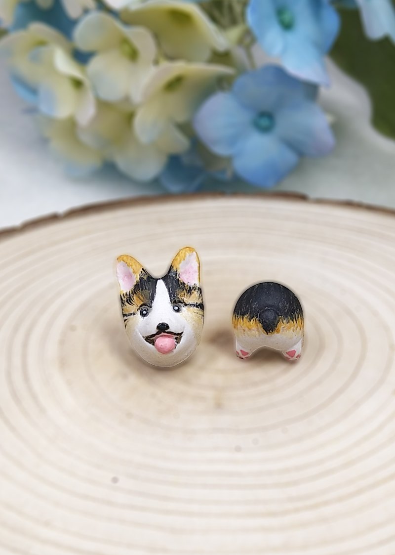 全手作 三色 柯基犬耳环 哥基耳环 B款 防敏感耳针 耳钉/耳夹 - 耳环/耳夹 - 粘土 透明
