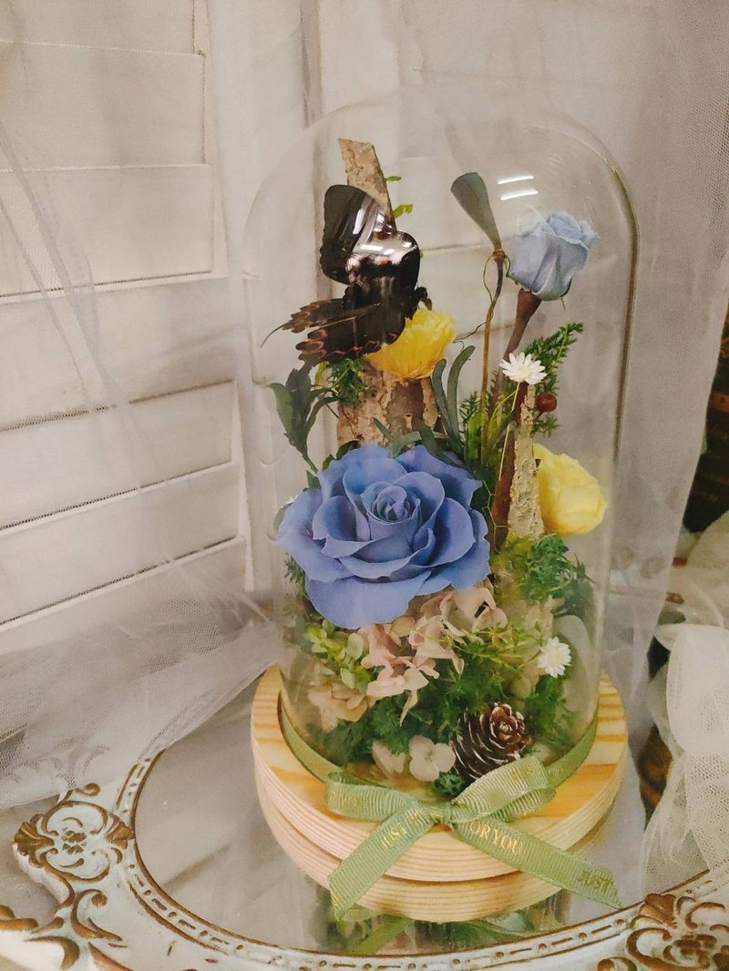 【荞翎工作室】蝴蝶森林花盅 蝴蝶标本玻璃花盅 定制化 - 干燥花/捧花 - 植物．花 多色