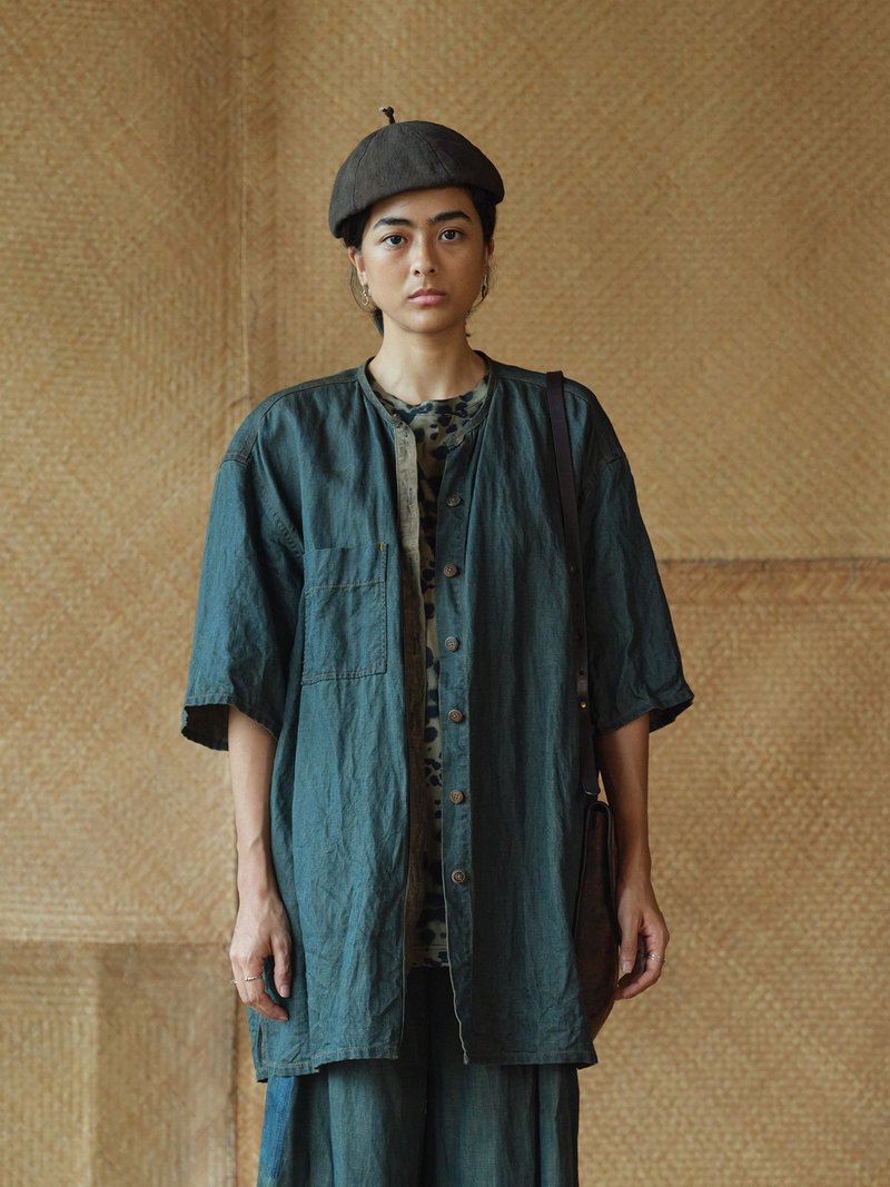 复古文青 / 棉麻植物染短袖衬衫 / 春夏衬衣 - 女装衬衫 - 其他材质 