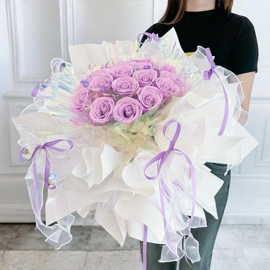 炫彩夏恋蕾丝风香水玫瑰巨型花束 - 干燥花/捧花 - 植物．花 多色