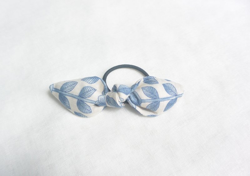 蝴蝶结发圈 - 叶子 - 发饰 - 棉．麻 蓝色