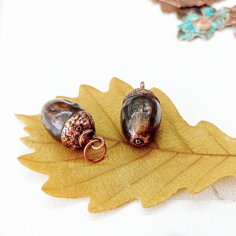 橡子项链│真实橡子饰品│送给她的礼物│生日礼物 - 项链 - 铜/黄铜 咖啡色