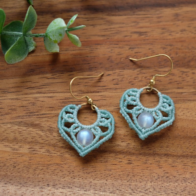 月光石编织耳环 可改夹 - 耳环/耳夹 - 聚酯纤维 蓝色