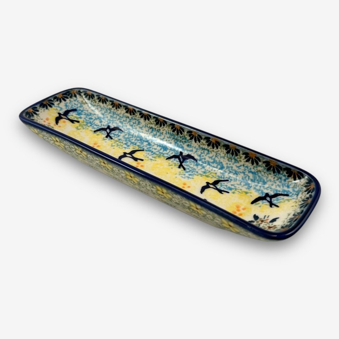波兰手绘手工陶-长方深盘 21cm 燕来兴旺系列 设计师款 - 盘子/餐盘/盘架 - 陶 多色