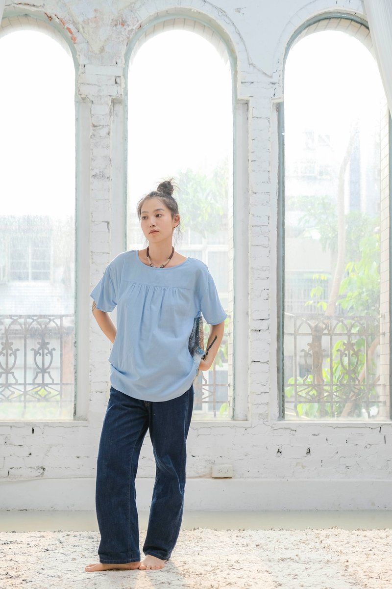 风之衣 卡迪 Blue - 女装上衣 - 棉．麻 蓝色