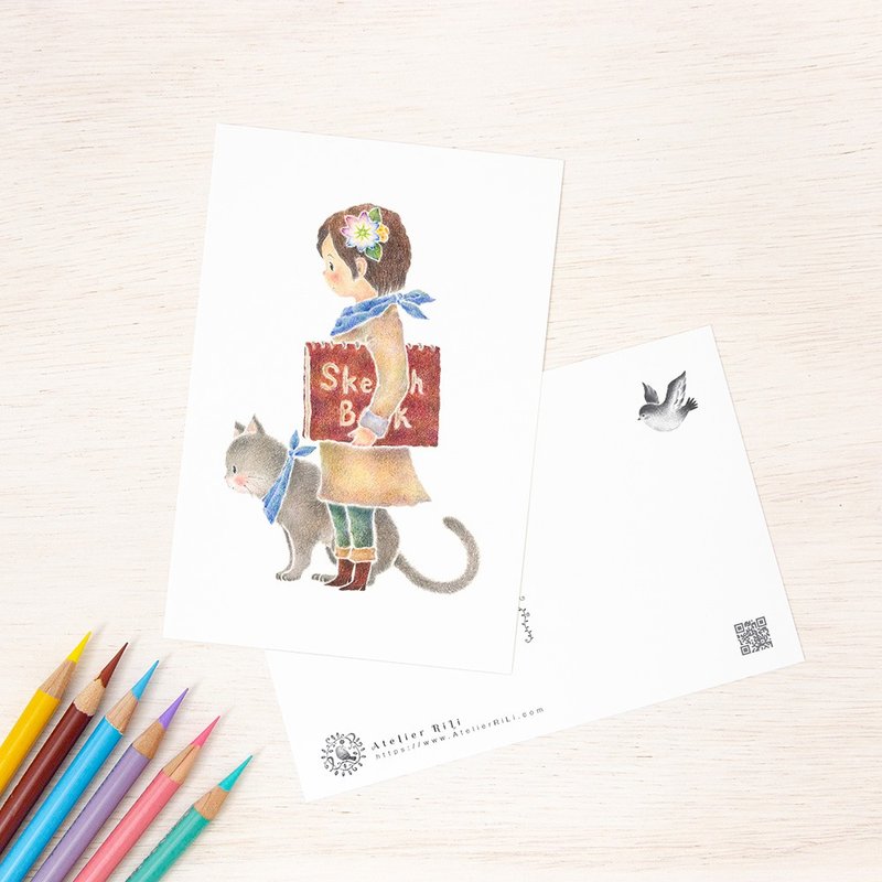 5枚セット。絵本のような。ポストカード "ミクルと猫のモモ" PC-417 - 卡片/明信片 - 纸 多色