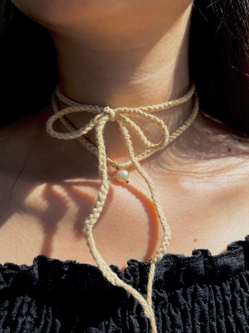 钩织锁骨项链 编织项链 钩织项链  项链 颈链 Choker - 项链 - 棉．麻 白色