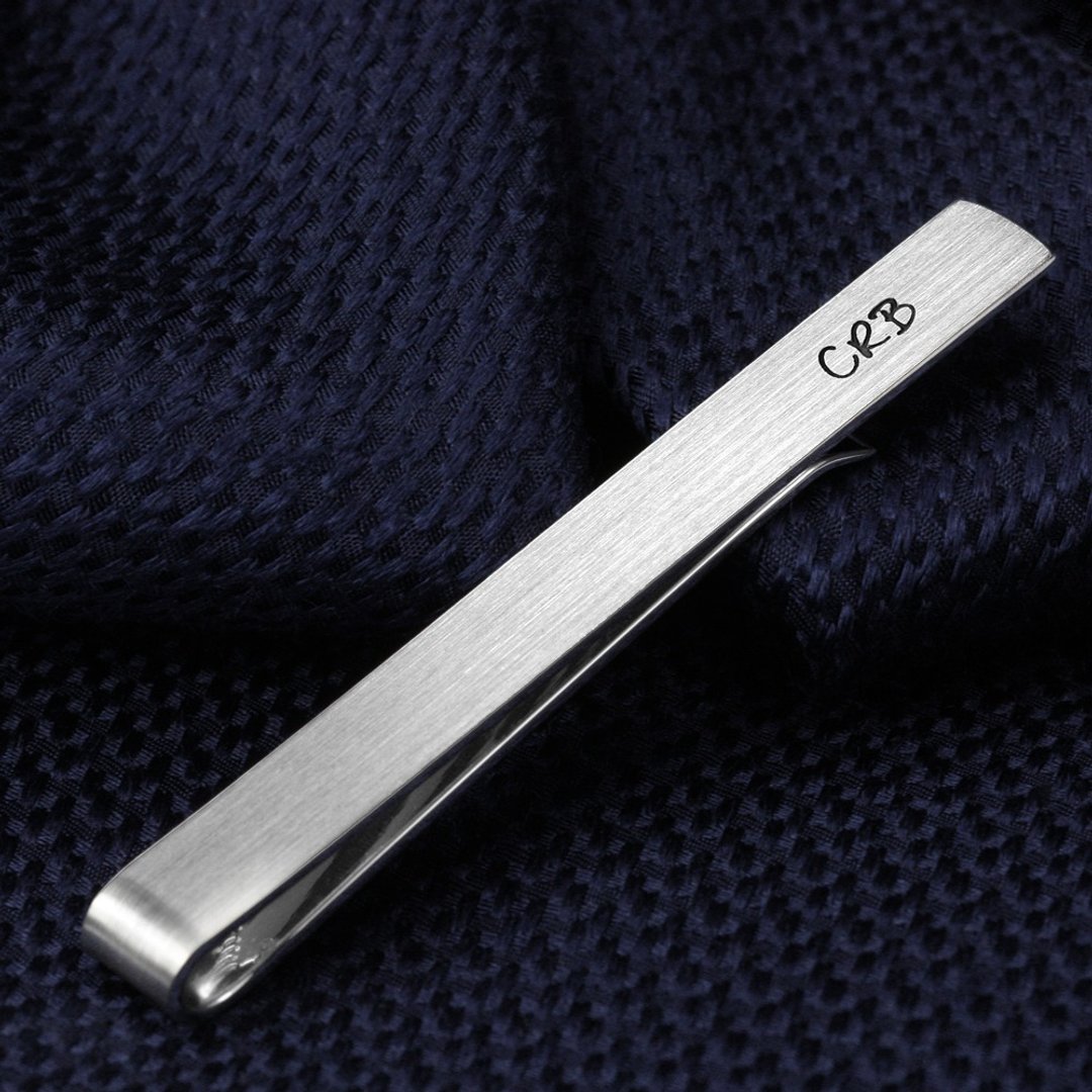 Personalized Tie Clip monogram - Sterling silver Tie Clip engraved - Wedding Tie Clip - 领带/领带夹 - 其他金属 银色