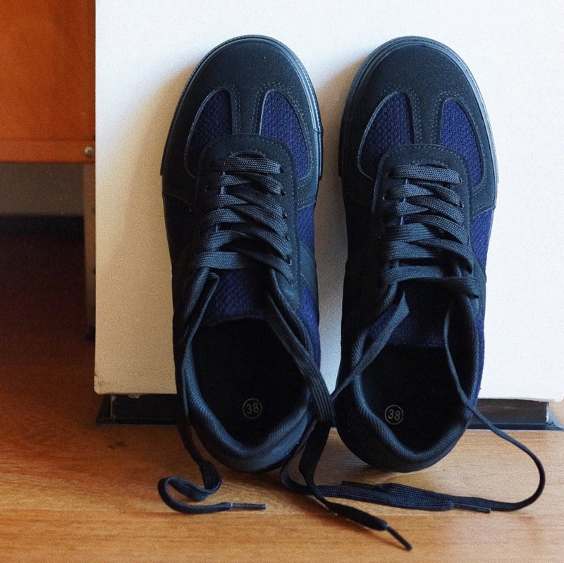 植物藍靛染 中性德訓鞋運動鞋 重磅劍道服面料 復古平底休閒鞋 - 女款运动鞋/球鞋 - 其他人造纤维 蓝色