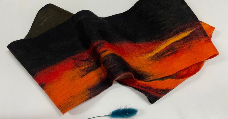 顶级美丽诺羊毛围巾-晚霞胜满天 - 围巾/披肩 - 羊毛 橘色