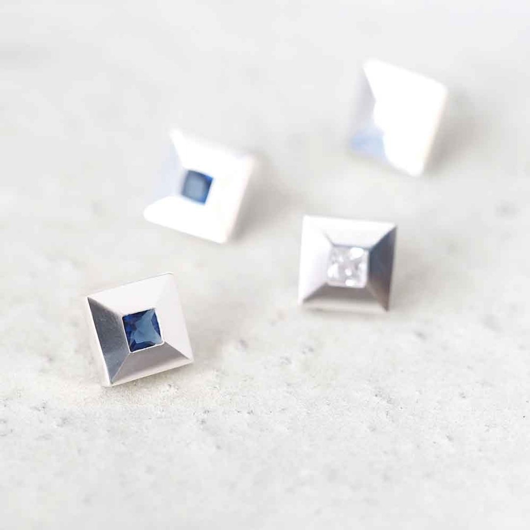Tile 瓷砖 耳环 纯银925 - 耳环/耳夹 - 其他金属 蓝色