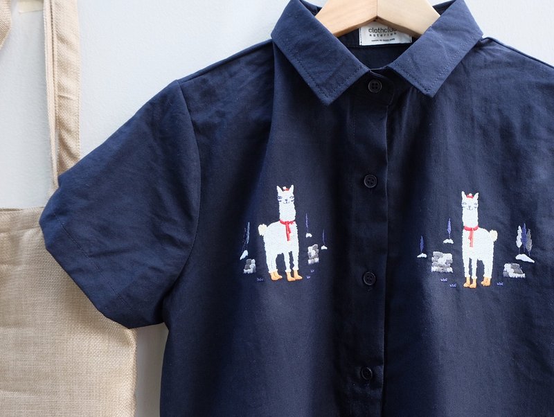 Alpaca Shirt : cotton navy color - 女装上衣 - 棉．麻 蓝色