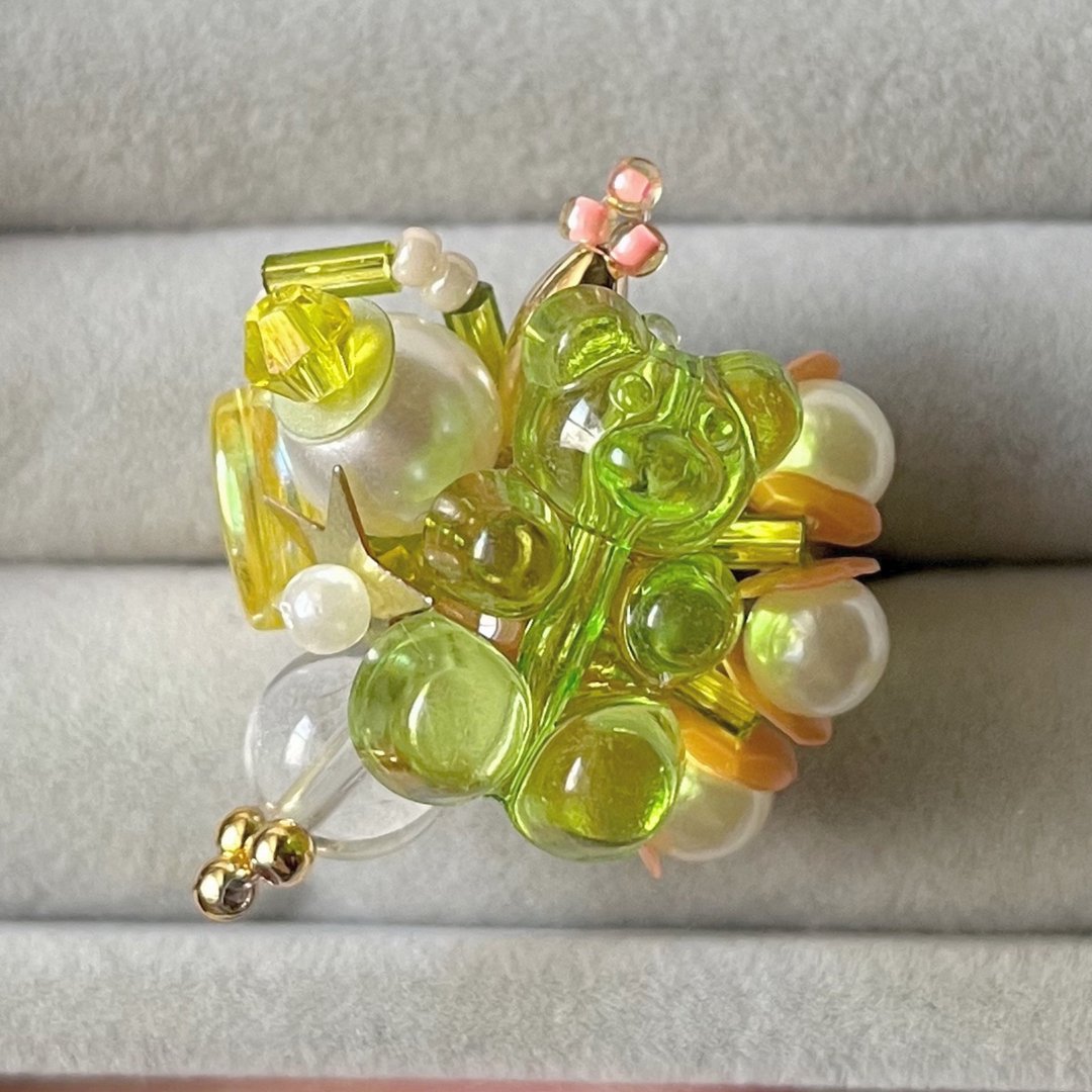 手工串珠戒指/小熊软糖 - 戒指 - 树脂 绿色